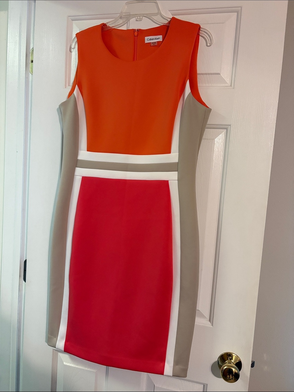 Calvin Klein Orange, Pink and Taupe Colorblock Midi Dress